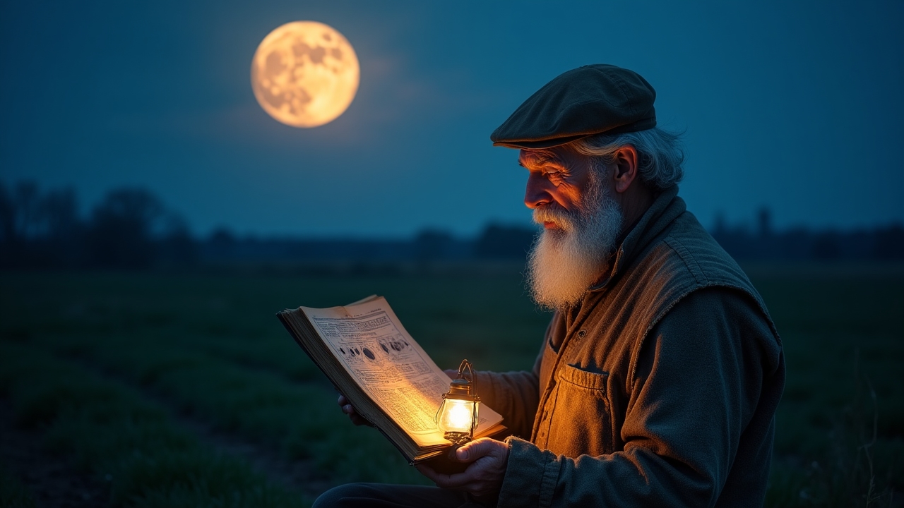 Agriculteur observant la lune